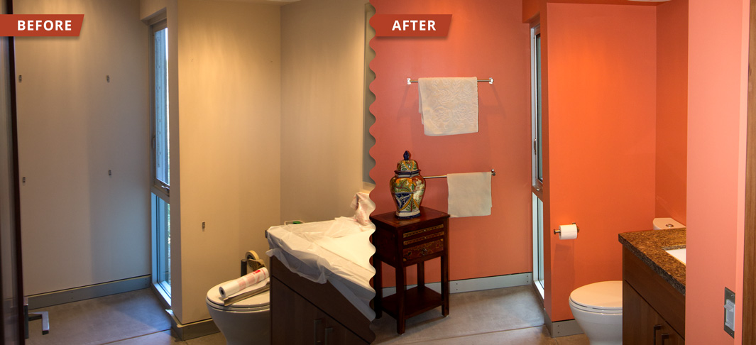 Interior Washroom Painting Interior painting of a washroom bring brilliant slash of orange to living up the atmosphere